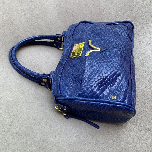 Gianni Bini Cobalt Blue Faux Crocodile Embossed Dual Handle Shoulder Bag - Picture 2 of 16